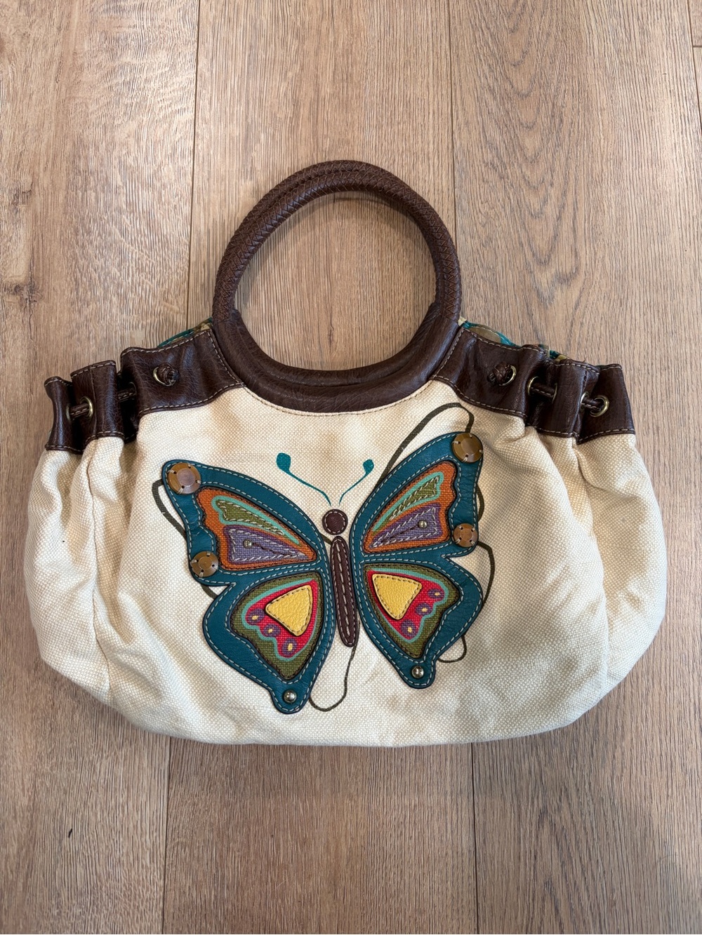 Vintage Relic Butterfly Canvas Satchel Bag Boho Embroidered Purse Tote - Picture 2 of 10
